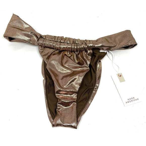 Good American Foil Ruched Bikini Bottom Mocha Foil Size 3 US Large - Picture 1 of 9